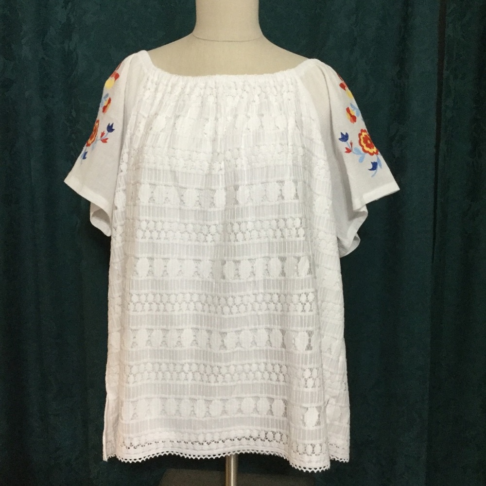 Rafaella white on and off the shoulder top